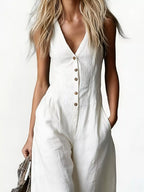 V-neck Button-down Wide-leg Jumpsuit (2)