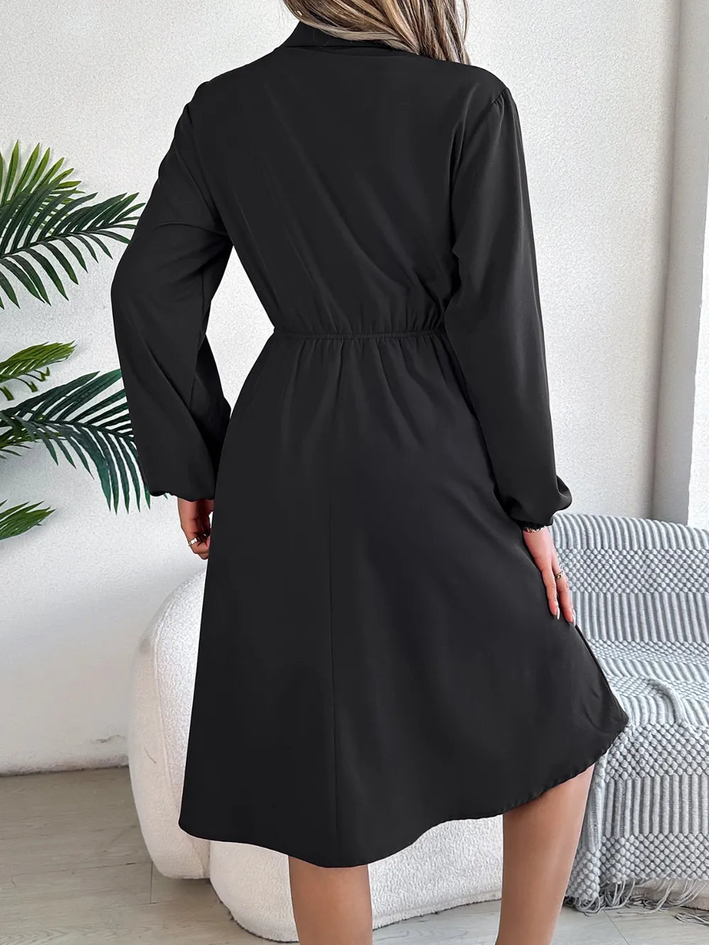 Collared Neck Long Sleeve Dress Pockets (14)