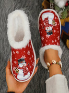 Snowman Print Flat Slippers Faux Fur (11)