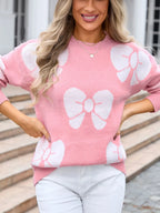 Bow Round Neck Dropped Shoulder Sweater (6)