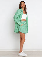 Striped Dropped Shoulder Shirt Shorts Set (10)