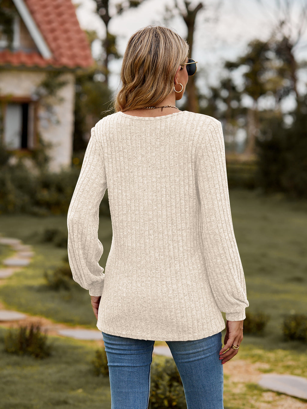 Round Neck Button-down Long Sleeve Tee (12)