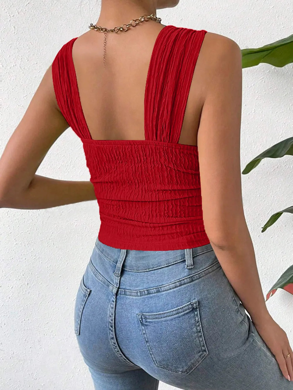 Textured Square Neck Wide Strap Tank (25)