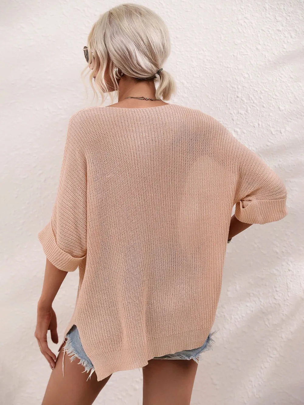 Boat Neck Cuffed Sleeve Slit Tunic Knit Top (9)
