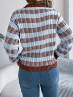 Striped Round Neck Long Sleeve Sweater (4)