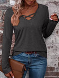 Crisscross V-neck Long Sleeve T-shirt