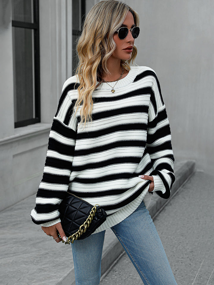 Striped Dropped Shoulder Sweater (5)