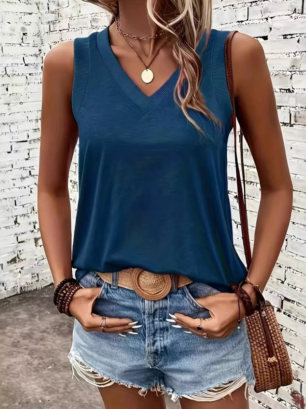 V-neck Ribbed Trim Tank (10)