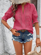 Eyelet Notched Flounce Sleeve Blouse (24)