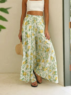 Drawstring Paperbag Waist Printed Wide Leg Pants (5)