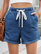 Drawstring Wash Denim Shorts (10)