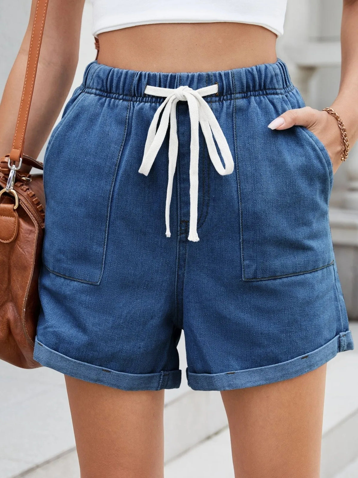 Drawstring Wash Denim Shorts (10)