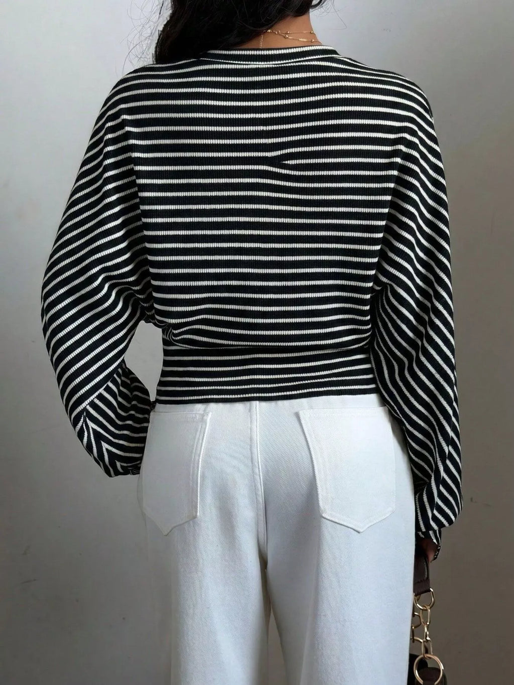 Casual Striped Batwing Sleeve T-shirt (11)