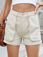 High Waist Utility Pocket Denim Shorts (3)