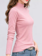 Full Size Slim-fit Mock Neck Long Sleeve Basic T-shirt Plus (17)