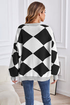 Geometric Lantern Sleeve Cardigan Pockets (2)