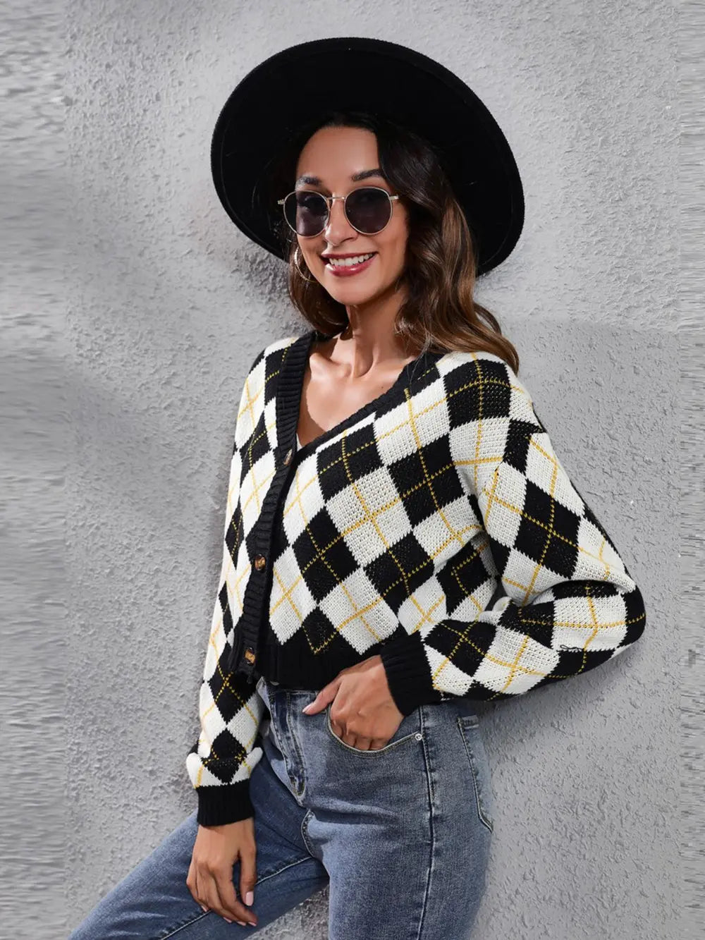 Geometric Button Up Long Sleeve Cardigan (5)