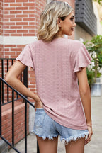 Eyelet V-neck Flutter Sleeve T-shirt (12)