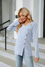 Buttoned Long Sleeve Slit Top (5)