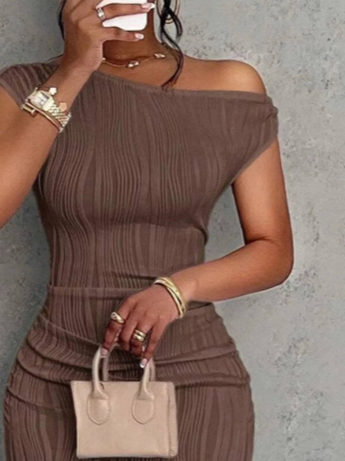 Textured Single Shoulder Bodycon Maxi Dress (6)