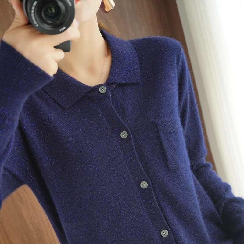 Loose Lapel Solid Color Cashmere Cardigan Polo variant CJMY133829710JQ|CJMY133829711KP|CJMY133829712LO