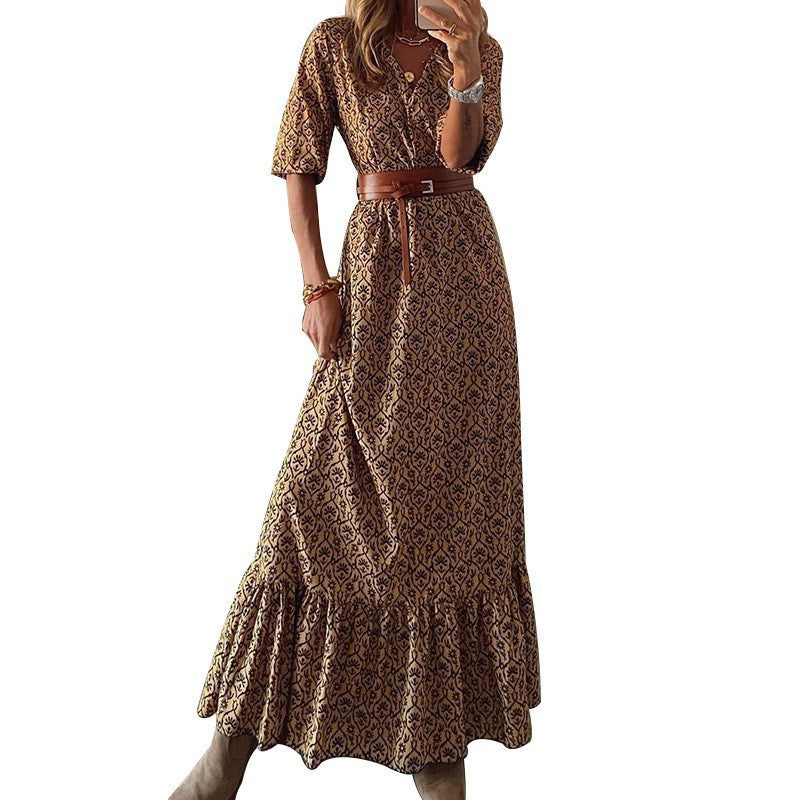 Half Collar Printed Bohemian A-line Skirt photo 3