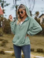 Zip Up Drawstring Long Sleeve Hooded Jacket (4)