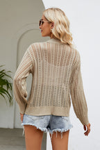 Openwork Button Front V-neck Cardigan (7)
