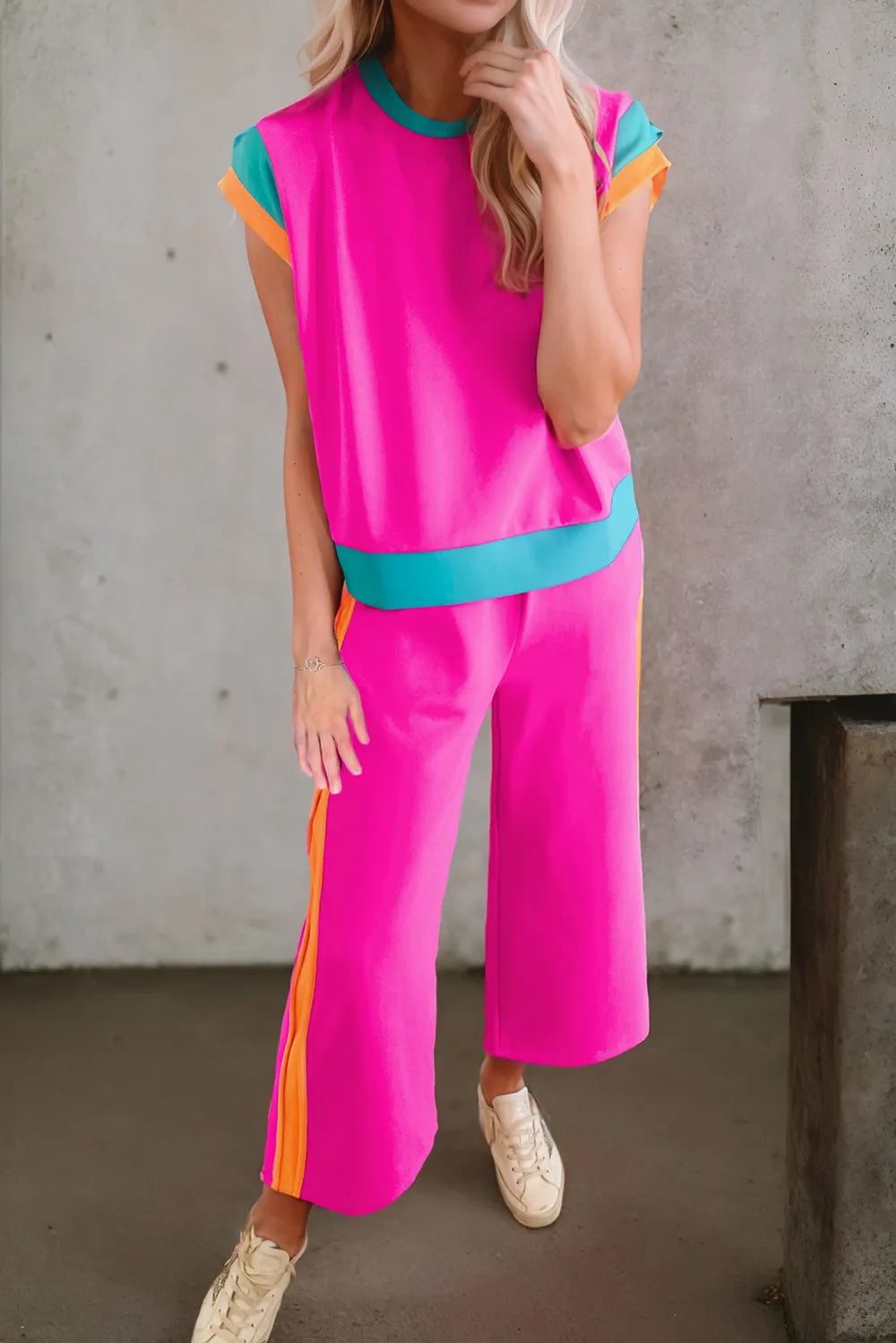 Contrast Round Neck Top Pants Set (10)