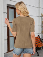 Textured V-neck Cold Shoulder Top (15)