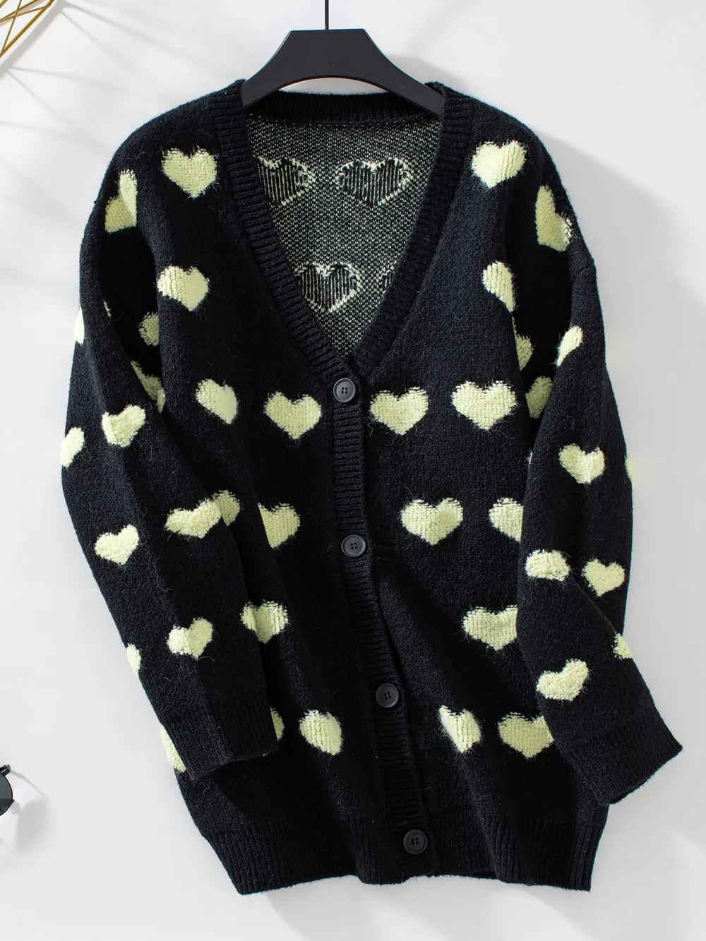 Heart V-neck Button Up Long Sleeve Cardigan (6)