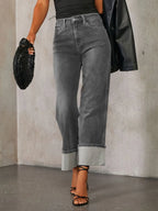 High Waisted Straight Leg Rolled Jeans (8)