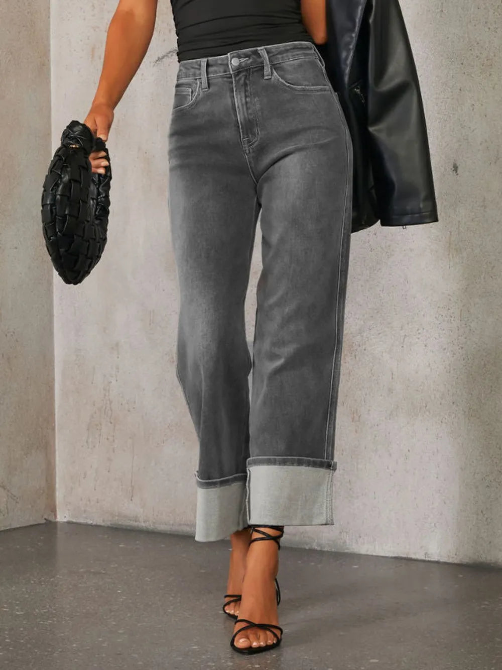 High Waisted Straight Leg Rolled Jeans (8)