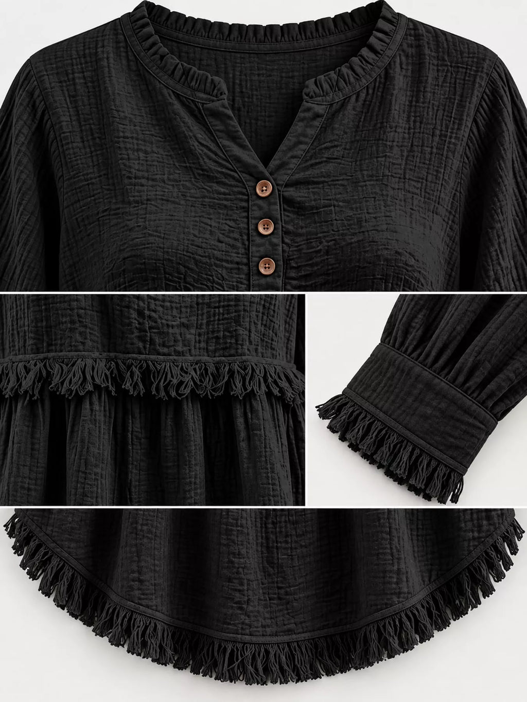 Full Size Frayed Hem Button Detail Blouse Plus (10)