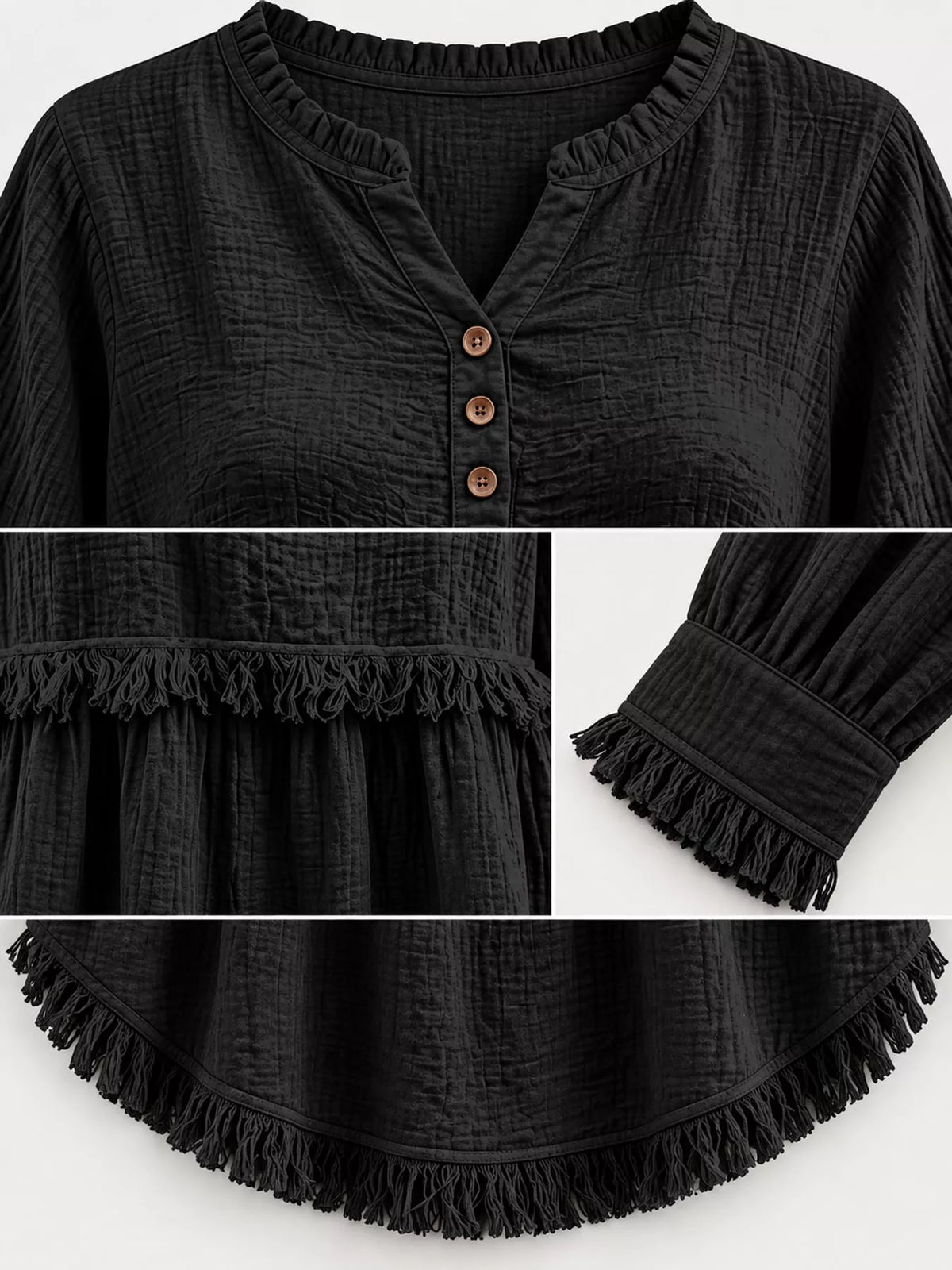 Full Size Frayed Hem Button Detail Blouse Plus (10)