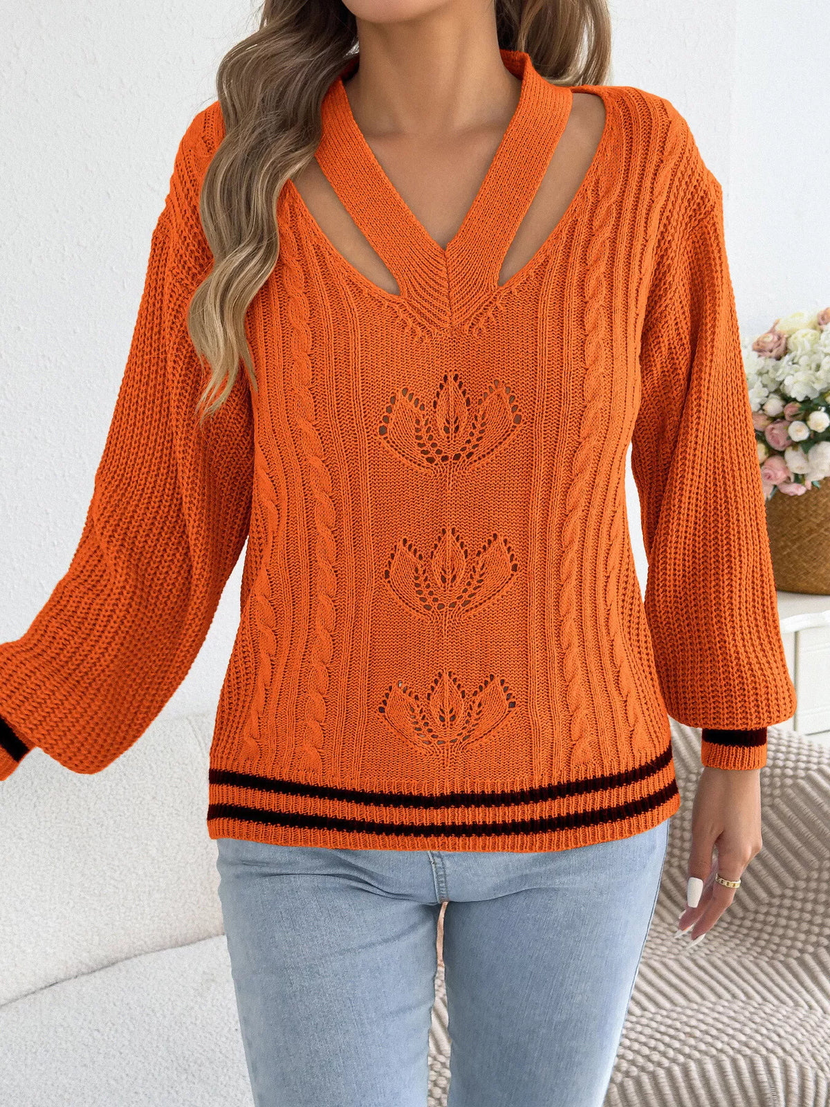 Cutout Cable Knit Sweater (4)