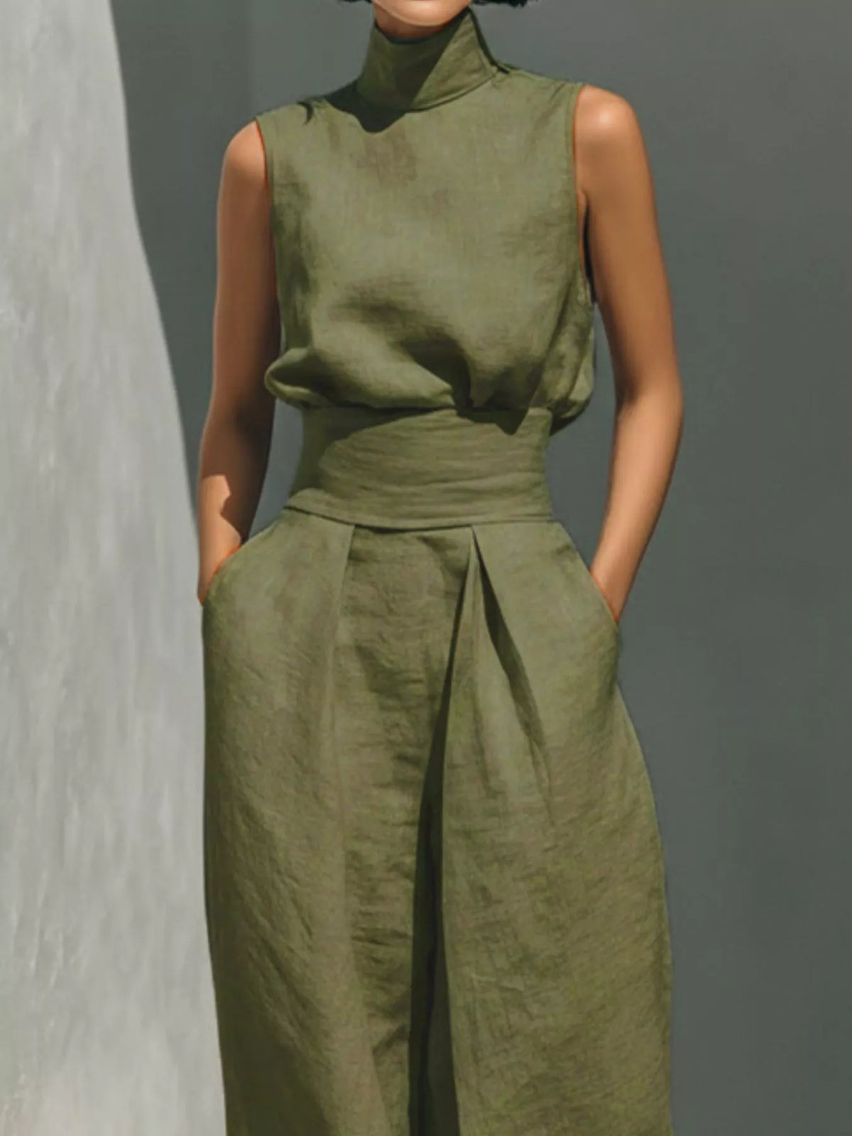 Full Size Turtleneck Sleeveless Top Wide Leg Pants Set Plus (17)