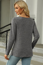 Slit Decorative Button Square Neck T-shirt (22)