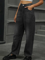 Half Elastic Waist Straight Leg Jeans (8)