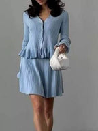 Ruffle Trim Knit Cardigan Skirt Set (5)