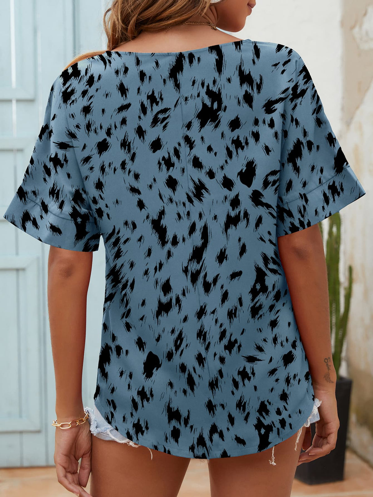 Printed Notched Neck Half Sleeve Blouse (8)