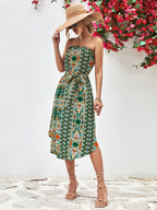 Printed Strapless Tie Belt Dress (11)