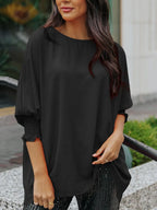 Round Neck Three-quarter Sleeve Blouse (2)