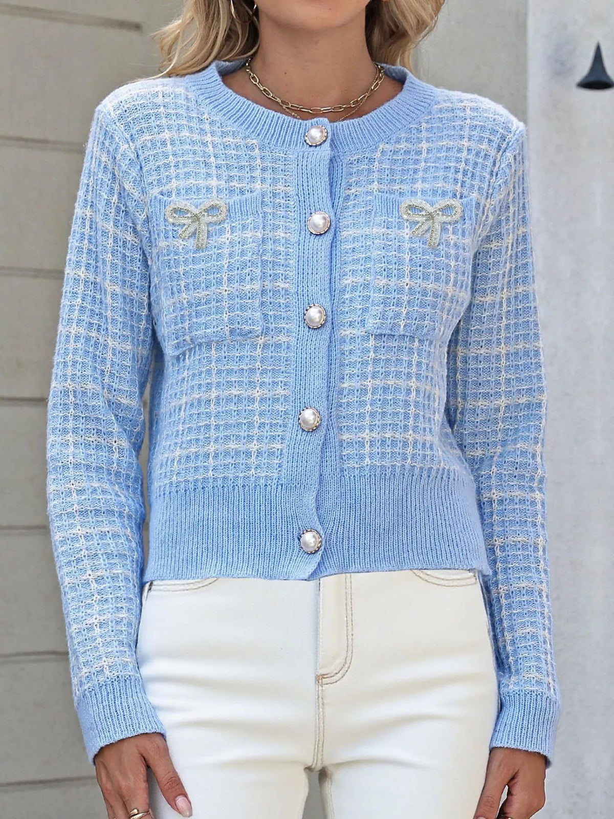 Bow Decor Button Up Cardigan (6)