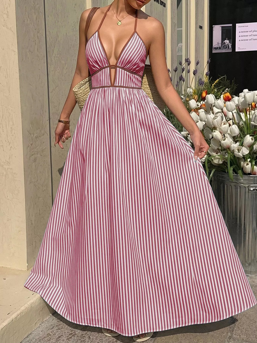 Striped Halter Neck Maxi Dress (15)