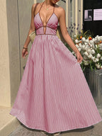 Striped Halter Neck Maxi Dress (15)