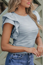 Textured Round Neck Cap Sleeve Top (11)