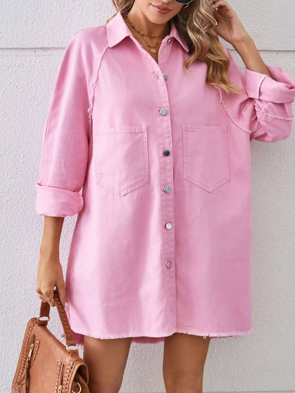 Button-down Raw Hem Denim Dress (3)