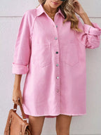 Button-down Raw Hem Denim Dress (3)