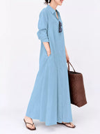 Full Size Button Front Long Sleeve Maxi Shirt Dress Plus (15)